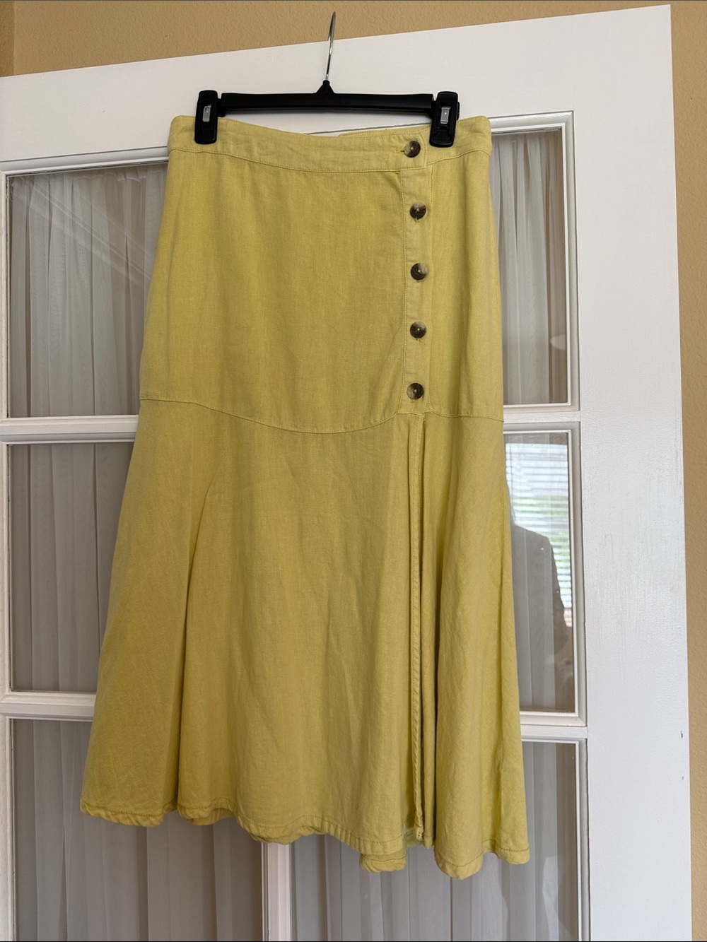 Free People Linen Blend Button Front Maxi Skirt Yellow Size 6